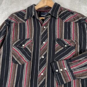 Wrangler Striped Western Pearl Snap Shirt Mens 2XLT Tall Black Brown Cowboy